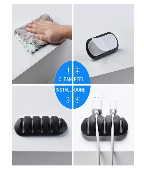 Soporte Organizador (16 Pack) Cables Clips Con Pega Escritorio (negro) - Image 4