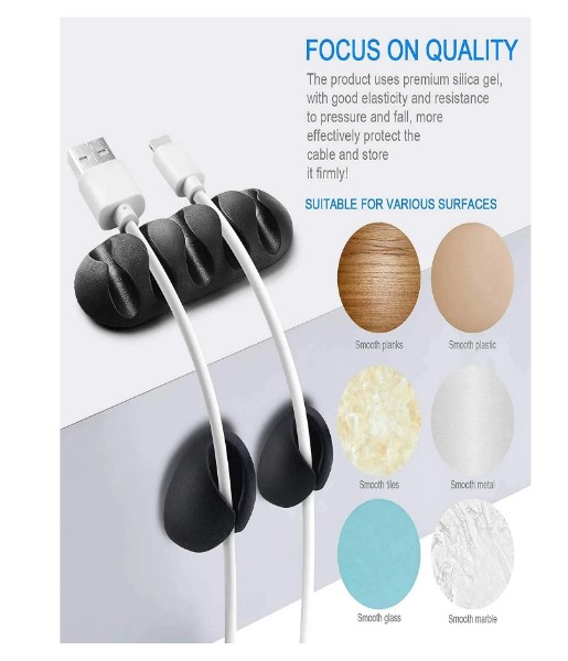 Soporte Organizador (16 Pack) Cables Clips Con Pega Escritorio (negro) - Image 6